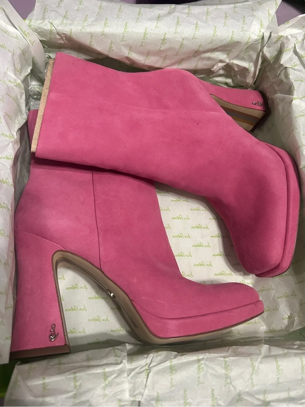 Sam Edelman Pink Suede Platform Ankle Boots